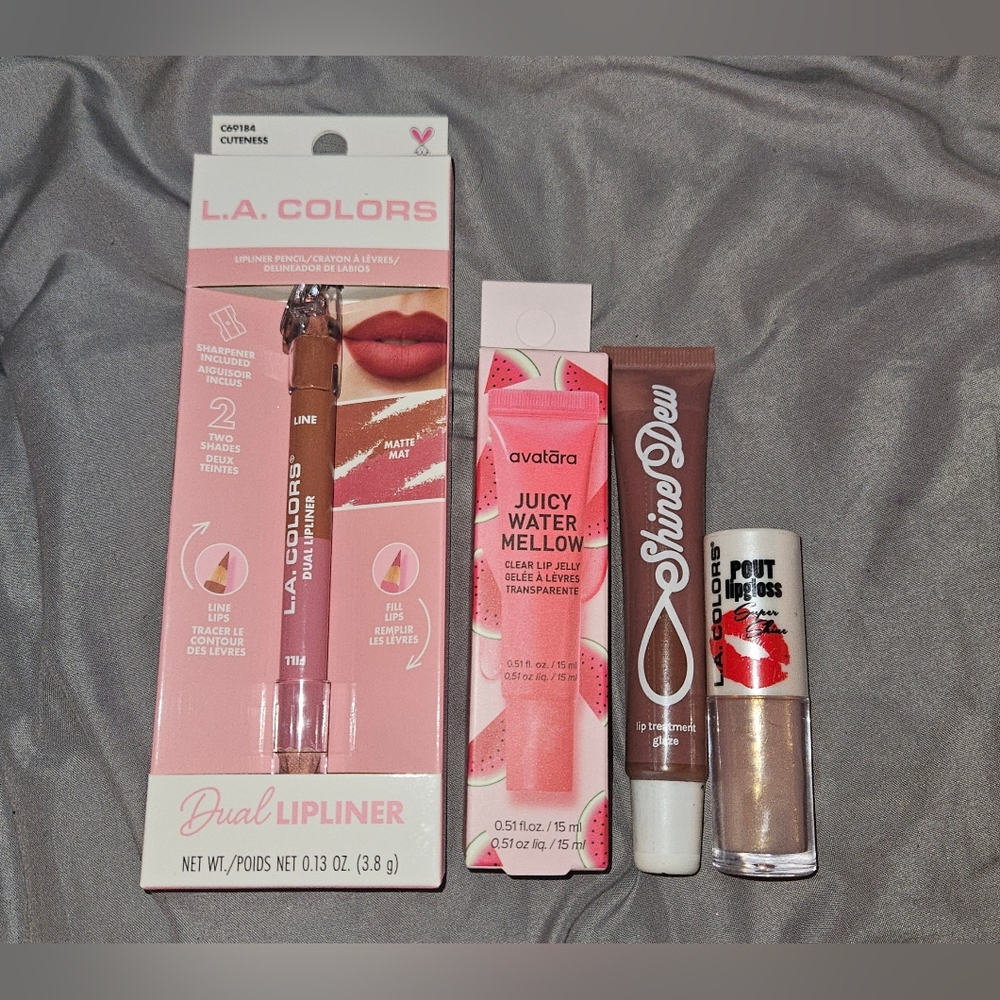 Dual Lipliner, Avatara Lip Jelly, Lip Treatment Glaze, & Lip Gloss Bundle